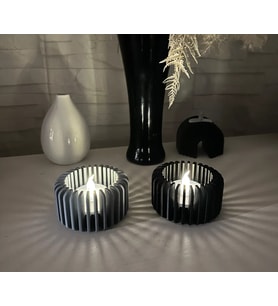 3D Baskı Modern Çizgili Mumluk - Tealight Mumluk (1 Adet)-Gri