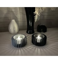 3D Baskı Modern Çizgili Mumluk - Tealight Mumluk (1 Adet)-Gri