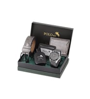 Polo Air Erkek Kol Saati Kemer Cüzdan Kartlık Parfüm Hediyelik Kutusunda Gümüş Gri Set PL-7049E4