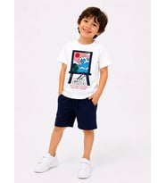 Cg Kids Baskılı T-Shirt ve Lacivert Müslin Şort Erkek Çocuk Alt Üst Takım