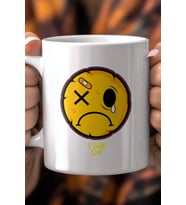 Emoji Yüz Desenli 330ml Baskılı Beyaz Seramik Kupa Bardak