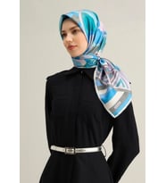 Armine Sura İpek Eşarp 9336-32 Mavi Karışık Desen