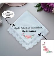 Kişiye Özel Mesajlı Kadın Mendili-Kişisel Mesaj ve Görsel Eklenebilir, Dantel İşlemeli Hediyelik (Beyaz)