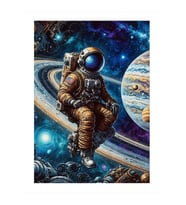Astronot Ve Satürn Hediyelik Ahşap Tablo, 50cm x 70cm