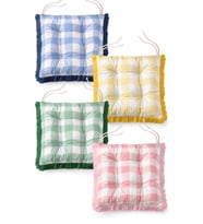 Çok Renkli Gingham Pötikare Saçaklı Pofidik Yemek Sandalyesi Minderi 4'lü S
