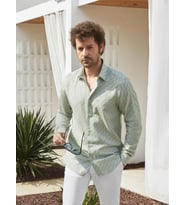 Dufy Yeşil Erkek Slim Fit Çiçek Desenli Klasik Yaka Uzun Kol Gömlek - 104880