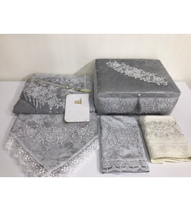 Lamazihome 7 Parça Gri Sandıklı Seccade Seti Seccade Takımı Gelin Damat Seti