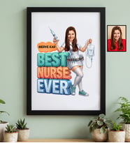 Kişiye Özel Karikatürlü Hemşire Best Nurse Ever Siyah Çerçeve Tıp Bayramı Hediyesi