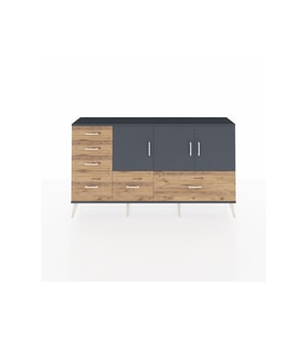 Arges Konsol 4 Raflı 6 Çekmeceli 3 Kapaklı 176x30x99 Antrasit-Antrasit/Çam