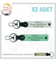 Hız Tutkunlarına Özel İsim Plaka ve A Rh (-) Kan Grubu Yazılı Deri x2 Anahtarlık Set, Yeşil-Beyaz-SK