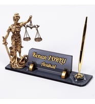 Themis Biblolu Kristal Masa İsimliği Hediye Avukat Ofis İsimlik