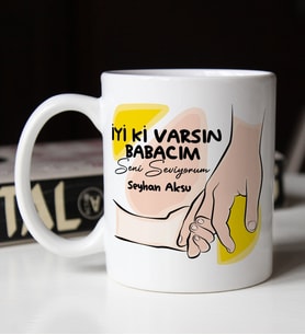 BK Gift Kişiye Özel İsimli Babalar Günü Temalı Beyaz Kupa Bardak-22, Babalar Günü Hediyesi, Babaya Hediye