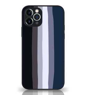 PrintiFy Apple iPhone 11 Pro Kamera Korumalı Mavi Gökkuşağı Desenli Cam Kapak Siyah