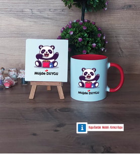 Sevimli Panda Dekoratif Taş, Kupa Bardak Kırmızı Hediye (Model 1)
