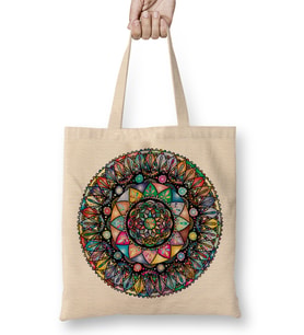 Mandala Renkli Hat Sanatı 02 Bez Çanta Uzun Saplı
