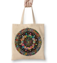 Mandala Renkli Hat Sanatı 02 Bez Çanta Uzun Saplı