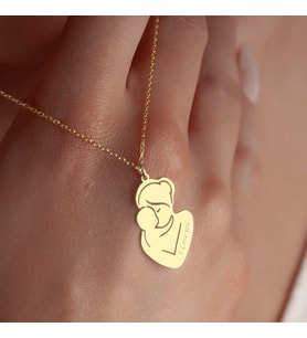 Kişiye Özel I Love You Yazılı Sarılan Anne Bebek Kolye 925K Gümüş (Gold)