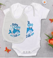 BK Kids Baby Shark Tasarımlı Bebek Body Zıbın ve Mama Önlüğü Hediye Seti - Model 1