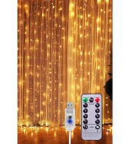 Peri Telli Perde LED Işık 3x3 Metre - 300 Ledli Günışığı Kumandalı & USB'li