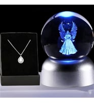 Işıklı Led Cam Melek Küre Ve Damla Kolye (Mavi)