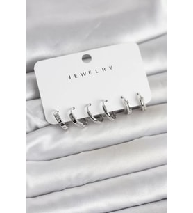 Gümüş Renk Pirinç 3 Çift Kadın Küpe Seti - TJ-BKP11645