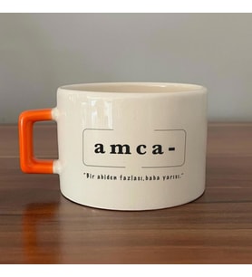 Amca Baskılı Turuncu Kulplu C Fincan