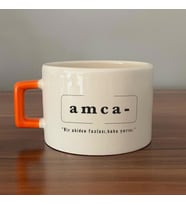 Amca Baskılı Turuncu Kulplu C Fincan