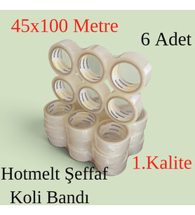 6 Adet - Liebherrman - 45x100 Metre Hotmelt 1. Kalite Şeffaf Koli Bandı -Aynı Gün Kargo