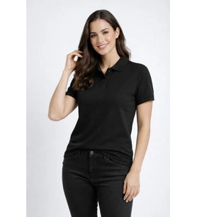 Pike Kumaş Düğmeli Yaka Regular Rahat Günlük Kısa Kol Tişört T-shirt - Siyah