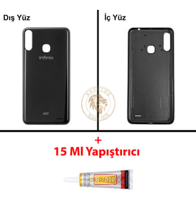 Infinix Hot 7 Siyah Uyumlu Arka Kapak + B7000 Yapıştırıcı Arka Cam Batarya Pil Kapağı Lazer Kesim
