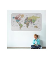 Türkçe Eğitici Ülke Ve Başkent Detaylı Atlası Dünya Haritası Duvar Sticker-3850-85x130