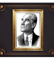 Altın Varaklı Çerçeveli Paspartulu Atatürk Tablo z4973 (Gold)