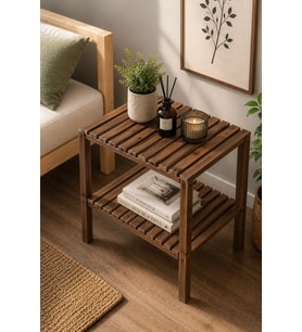 Doğal Ahşap 2 Katlı Yan Sehpa Komodin 50x30x55 cm