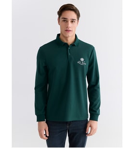 LCWAIKIKI Classic Yeşil Polo Yaka Baskılı Erkek Sweatshirt