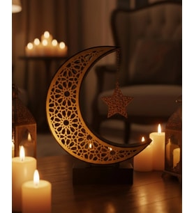 3D Hilal Yıldız Dekoratif Obje 23X23 Cm Modern Ve Manevi Tasarım