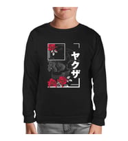 Japanese Quote and Flowers over a Skull Siyah Çocuk Sweatshirt