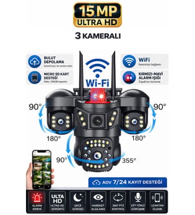 RX66W WİFİ 3 Kameralı Güvenlik Kamerası 15MP ULTRA HD PTZ Hareketli Sesli Gece Görüşlü Akıllı Kamera