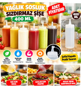 Mey İthalat® Şeffaf Kapaklı Sızdırmaz Yağlık Sosluk Şişesi Plastik Yağdanlık 400 ml AP-9028 (adet fiyatıdır)