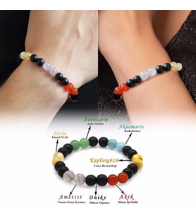 Küre Kesim Multicolor Doğaltaş Kombinli Kadın-Erkek Başarı Bilekliği (2li Set) (Çok Renkli)
