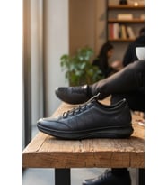 Enoch Hakiki Deri Lacivert Zikzak Dikişli Erkek Sneaker Ayakkabı Ortopedik Taban