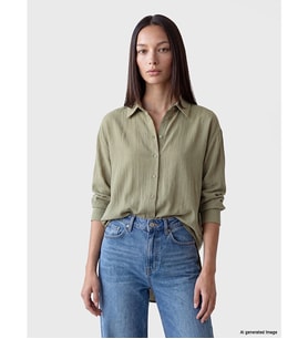 LCW EVERYDAY Haki Dokulu Oversize Kadın Gömlek
