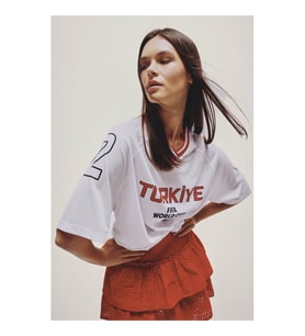 Defacto Oversize Türkiye Baskılı Beyaz Kadın T-Shirt I1982AX/WT34