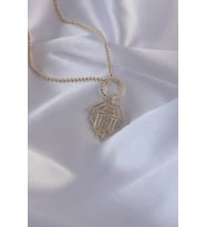 Pirinç Zirkon Taşlı Gold Renk Oval Detaylı Serenay Kolyesi (Altın)