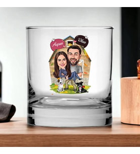 Kişiye Özel Doğa Sever Çiftler Karikatürlü Viski Kadehi