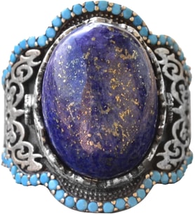 El Yapımı 925 Ayar Gümüş Erkek Yüzük - Doğal Taşlı Orta Doğu Tasarımı (Lapis Lazuli)
