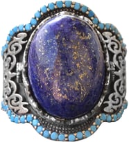 El Yapımı 925 Ayar Gümüş Erkek Yüzük - Doğal Taşlı Orta Doğu Tasarımı (Lapis Lazuli)