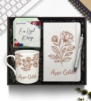 Kişiye Özel Defter & Kupa & Plastik Kalem & Hediye Seti (Beyaz)