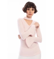 8490978 Yumoş Pencereli Kolu Volanlı İncili Bluz PUDRA