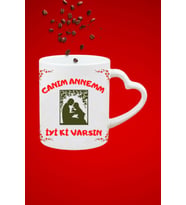 Anneye Hediye Canım Annem Baskılı Hediye Kalp Kupa Bardak Porselen Çay Kahve Fincanı