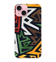 PrintiFy Apple iPhone 15 Uyumlu Soyut Grafiti Tasarımlı Slim Fit Şeffaf Silikon Kılıf